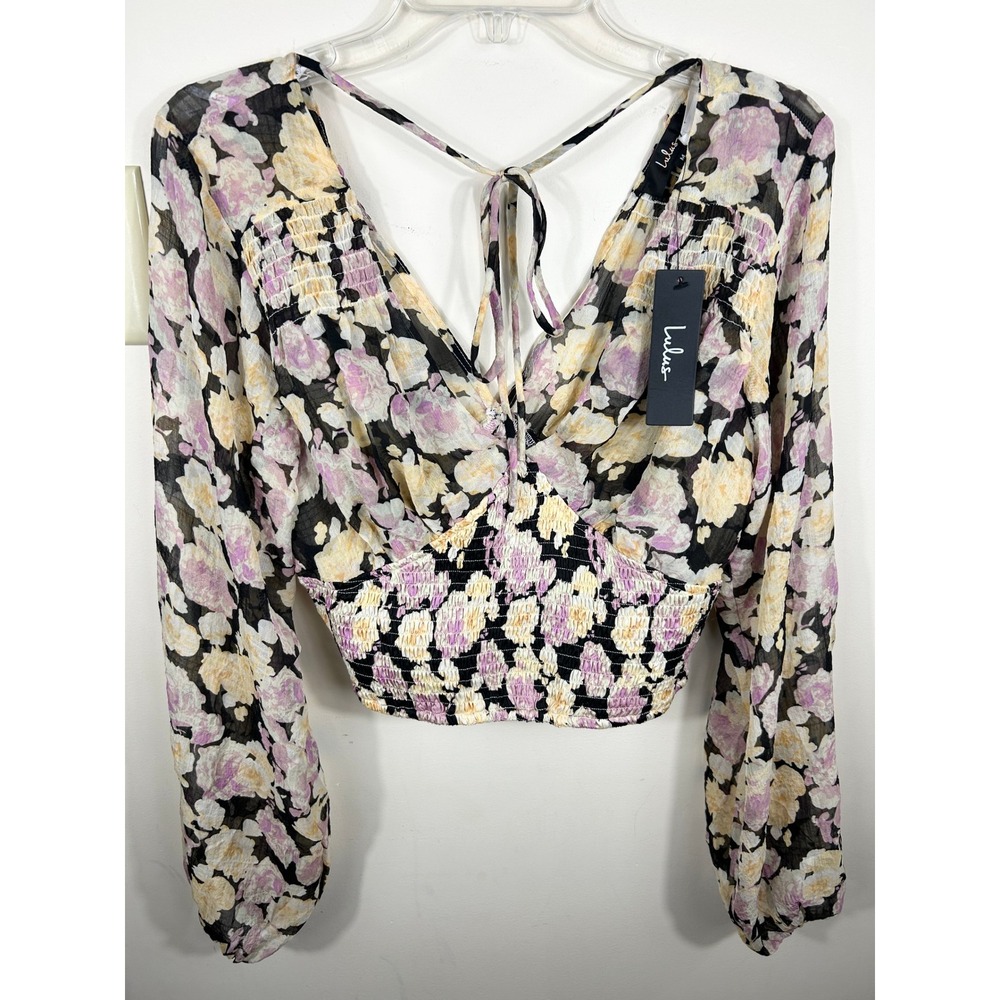 Lulus Floral Smocked Crop Babydoll Top Women's M Fairy Grunge Coquette‎ Peasant